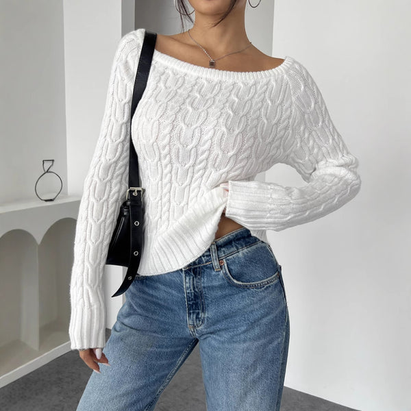 Women’s Slim-Fit Ribbed Knit Pullover Sweater, Fall & Winter Street-Style Top