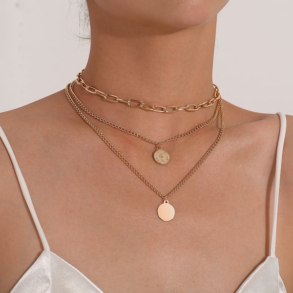 Geometric Round Beauty Head Pendant Necklace for Women