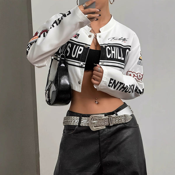Street-Style Printed Cropped Cardigan