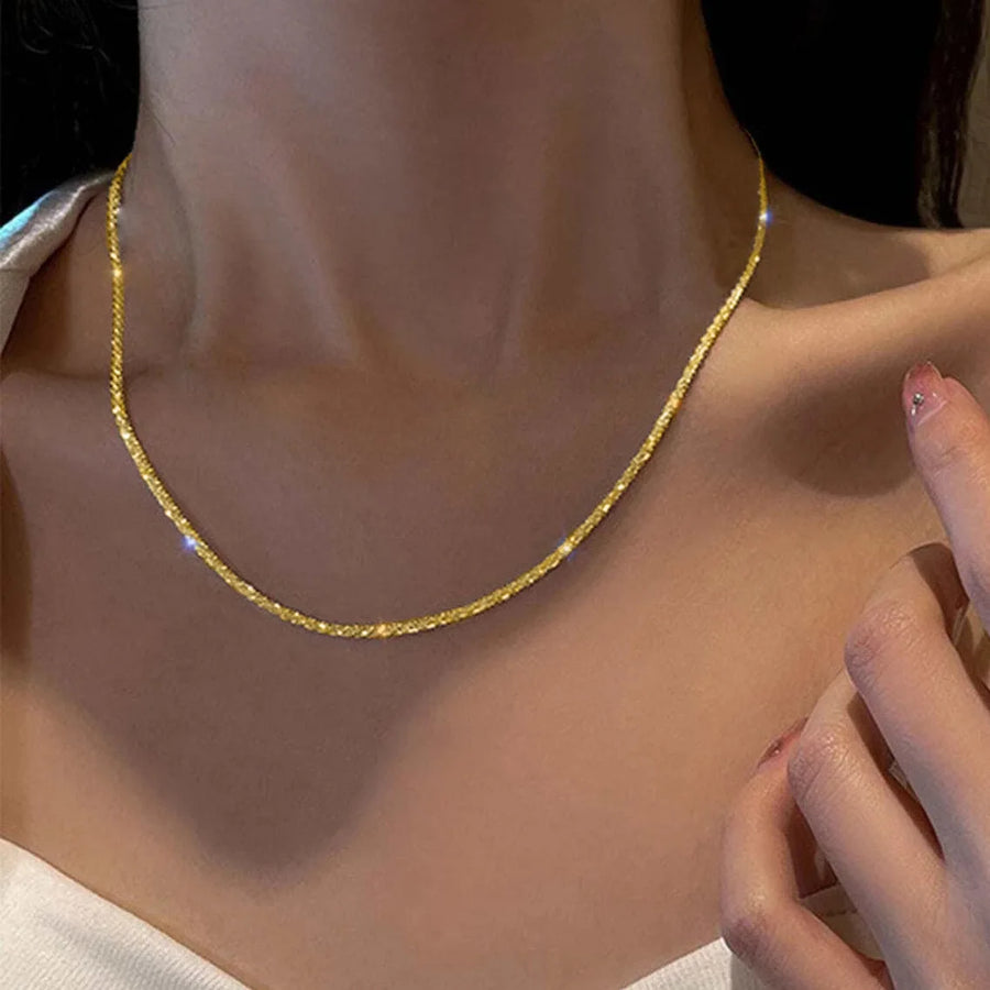 Sparkling Silver Necklace – Trendy Clavicle Chain Choker for Women & Girls