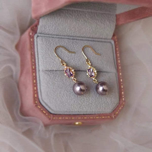 Dream Amethyst Crystal Earrings, Vintage 14K Gold Style