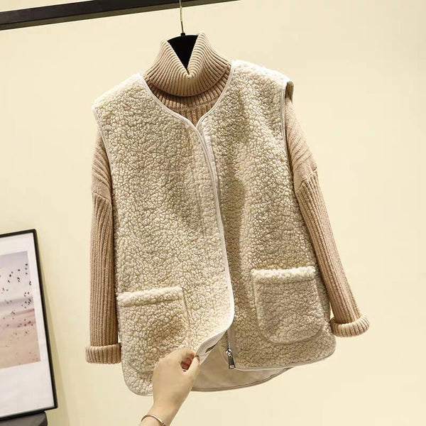 Plush Suede Velvet Sleeveless Vest Jacket, Loose-Fit Waistcoat