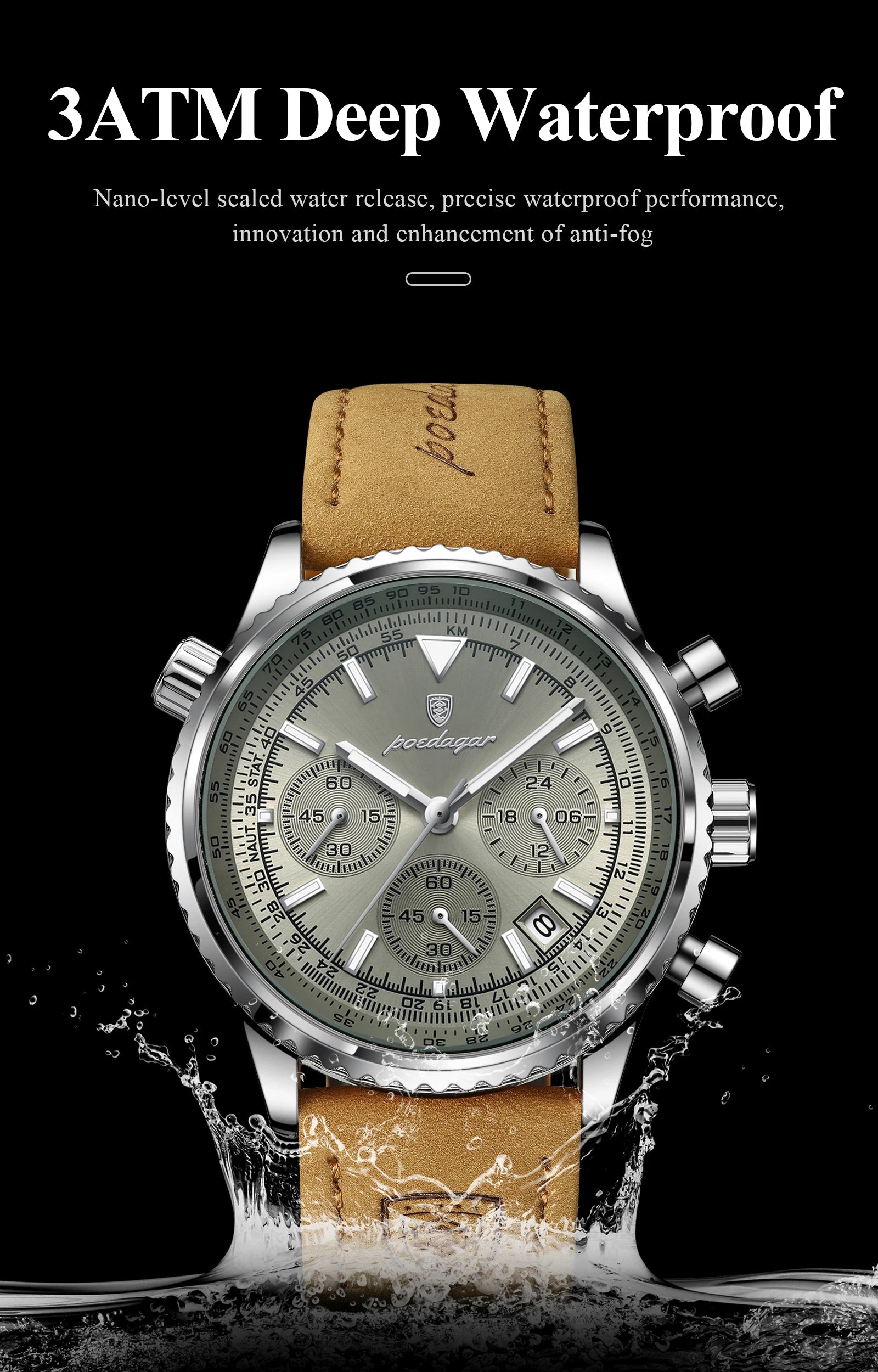 Luxury Men's Chronograph – Waterproof, Luminous, Calendar Leather Quartz Watch – Precision & Style for the Modern Gentleman