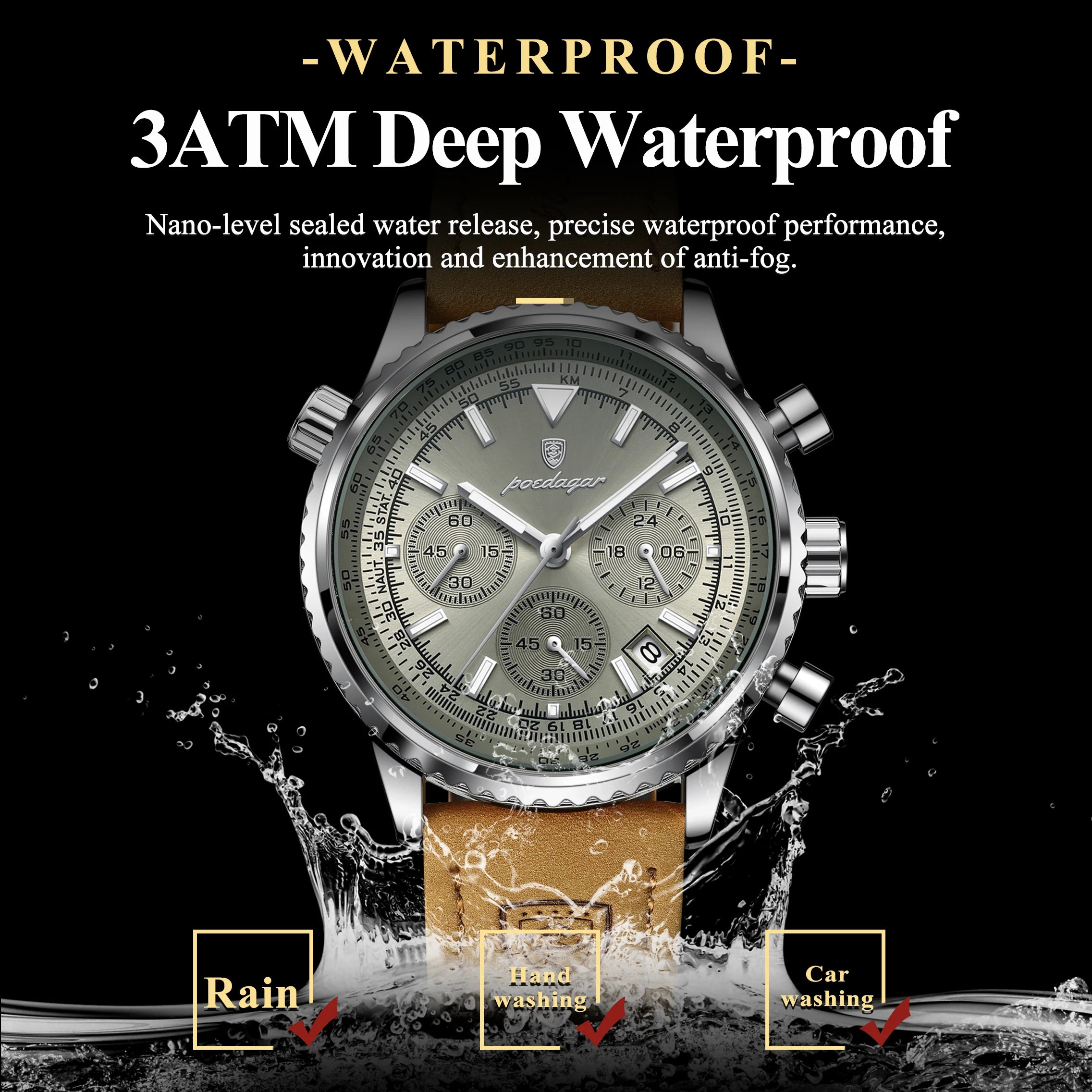 Luxury Men's Chronograph – Waterproof, Luminous, Calendar Leather Quartz Watch – Precision & Style for the Modern Gentleman