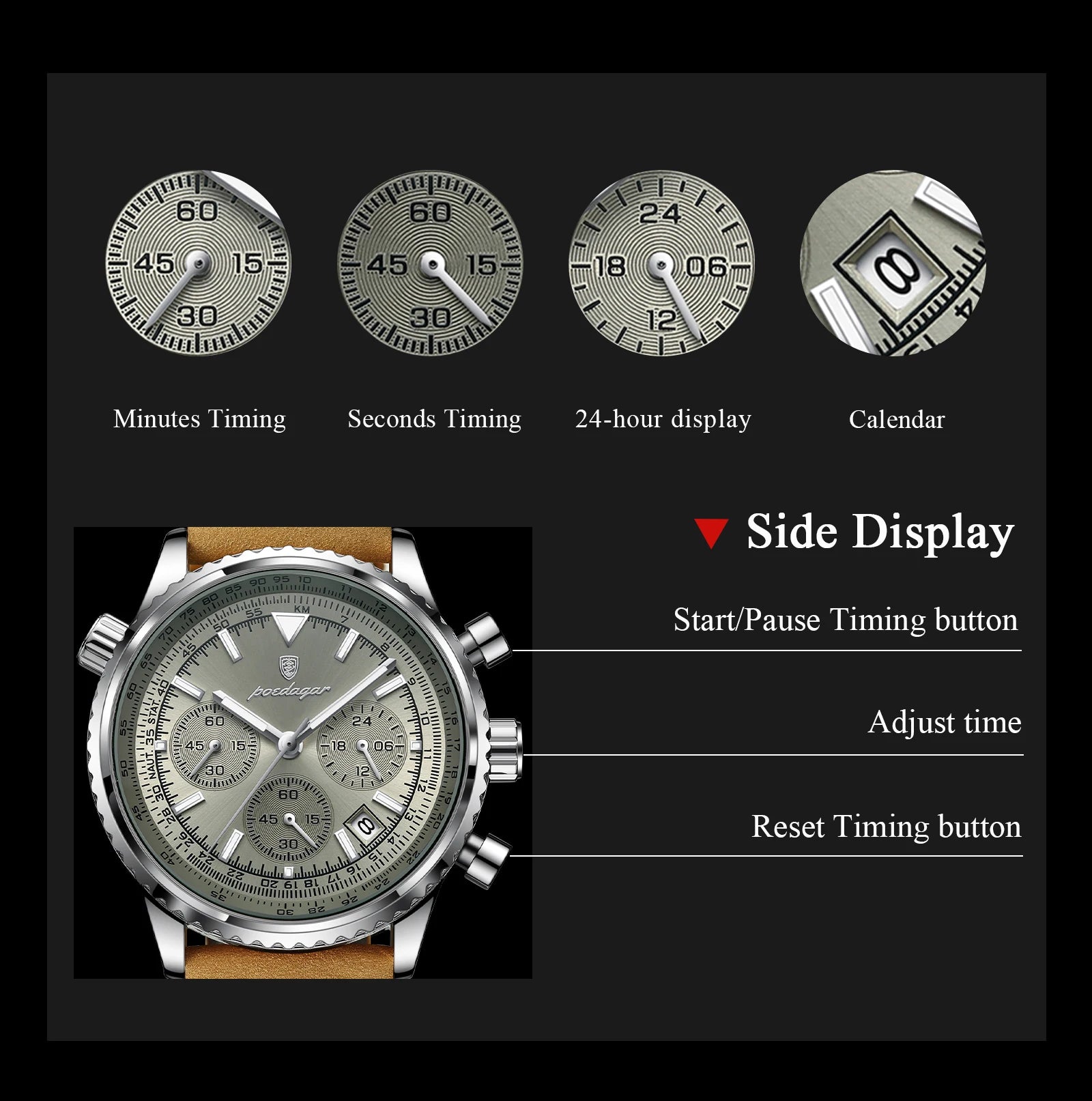 Luxury Men's Chronograph – Waterproof, Luminous, Calendar Leather Quartz Watch – Precision & Style for the Modern Gentleman