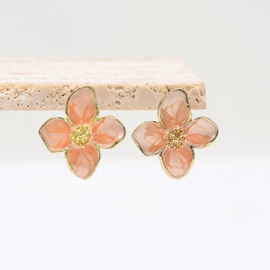 Vintage Sweet Flower Stud Earrings – Multi-Colored Fashion Jewelry for Women & Girls