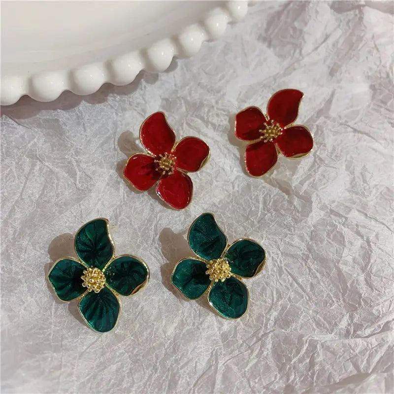 Vintage Sweet Flower Stud Earrings – Multi-Colored Fashion Jewelry for Women & Girls