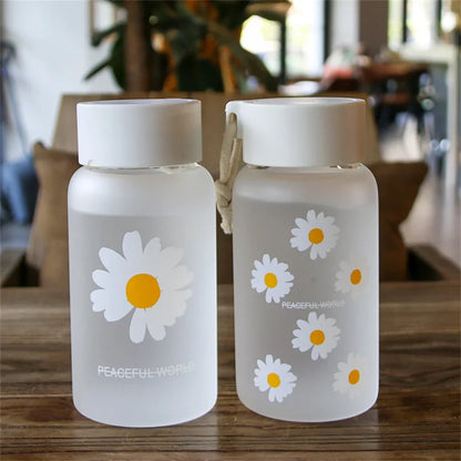 Small Daisy Frosted Plastic Mug Creative Outdoor Portable Transparent Travel Tea Cup Cute Water Bottle BPA Free