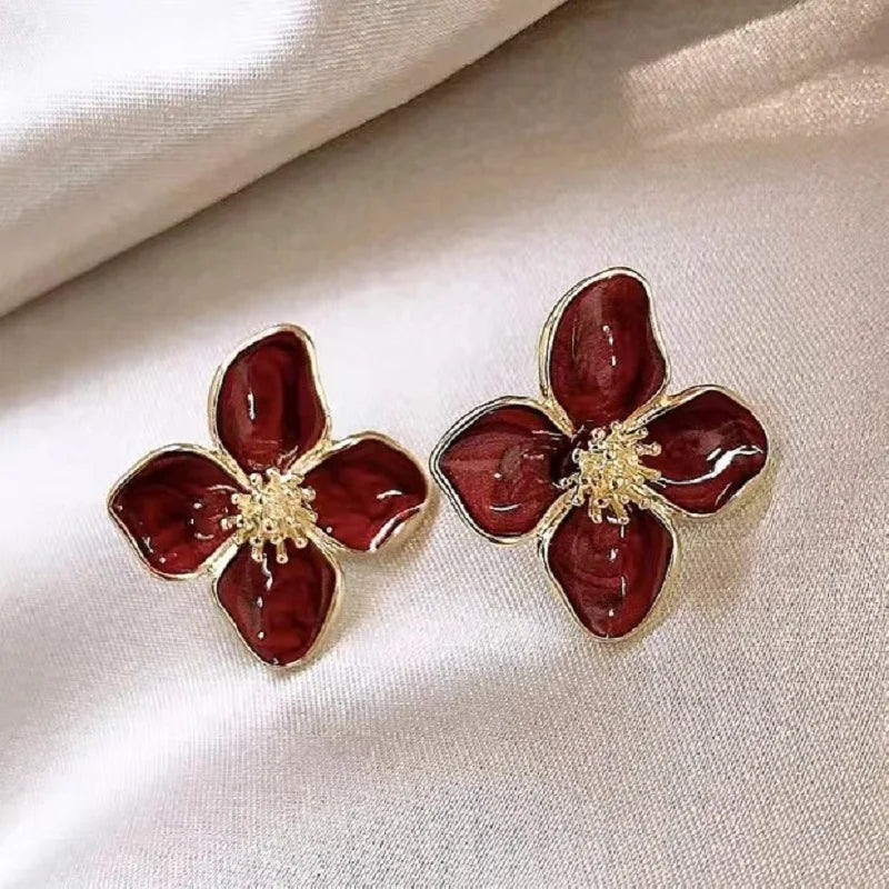 Vintage Sweet Flower Stud Earrings – Multi-Colored Fashion Jewelry for Women & Girls