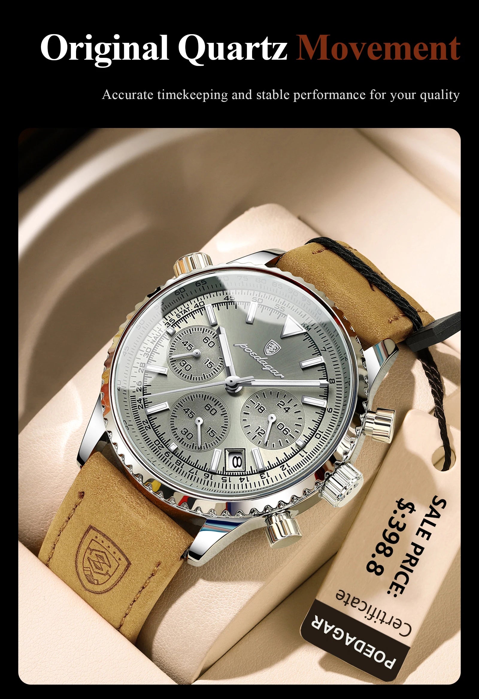 Luxury Men's Chronograph – Waterproof, Luminous, Calendar Leather Quartz Watch – Precision & Style for the Modern Gentleman