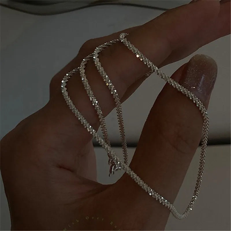 Sparkling Silver Necklace – Trendy Clavicle Chain Choker for Women & Girls