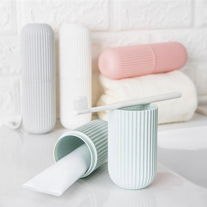 Travel Toothbrush Box Vertical Stripe Portable Mouthwash Cup Brushing Cup Washing Cup Toothware Box Toothpaste Storage Cartridge