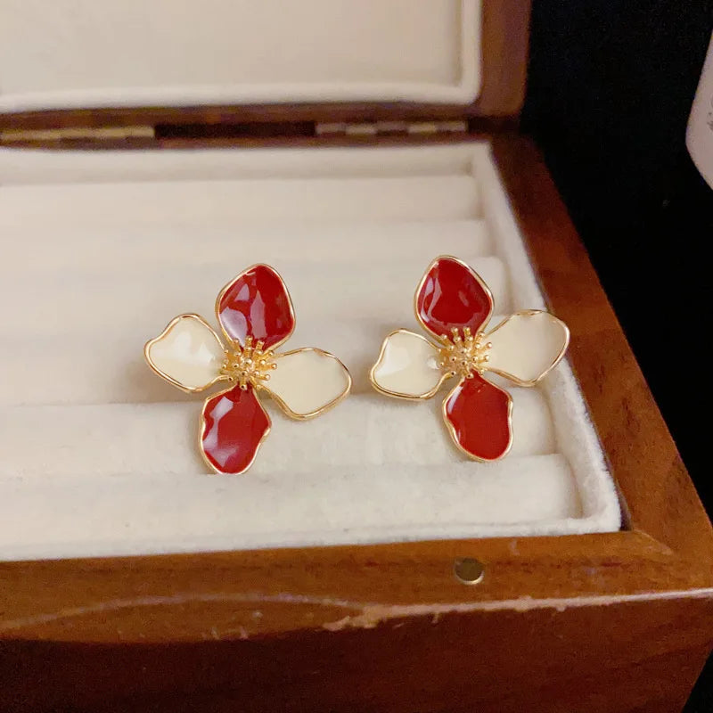 Vintage Sweet Flower Stud Earrings – Multi-Colored Fashion Jewelry for Women & Girls