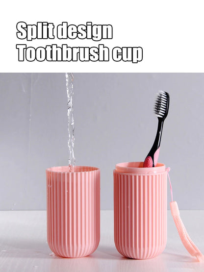 Travel Toothbrush Box Vertical Stripe Portable Mouthwash Cup Brushing Cup Washing Cup Toothware Box Toothpaste Storage Cartridge