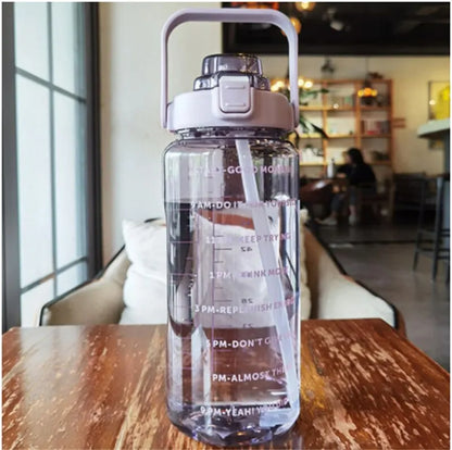 2L Sports Water Bottle With Straw Portable Large Capacity Water Bottles Hiking Camping Bicycle Cold Waters Jug With Time Markerr