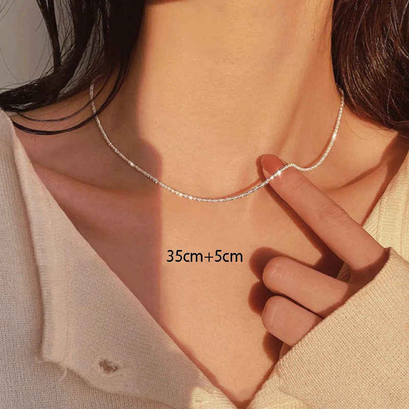 Sparkling Silver Necklace – Trendy Clavicle Chain Choker for Women & Girls