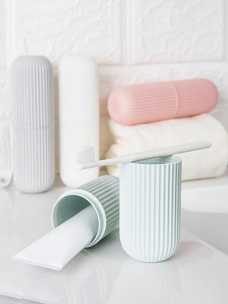 Travel Toothbrush Box Vertical Stripe Portable Mouthwash Cup Brushing Cup Washing Cup Toothware Box Toothpaste Storage Cartridge