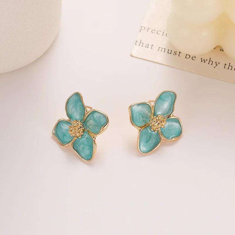 Vintage Sweet Flower Stud Earrings – Multi-Colored Fashion Jewelry for Women & Girls
