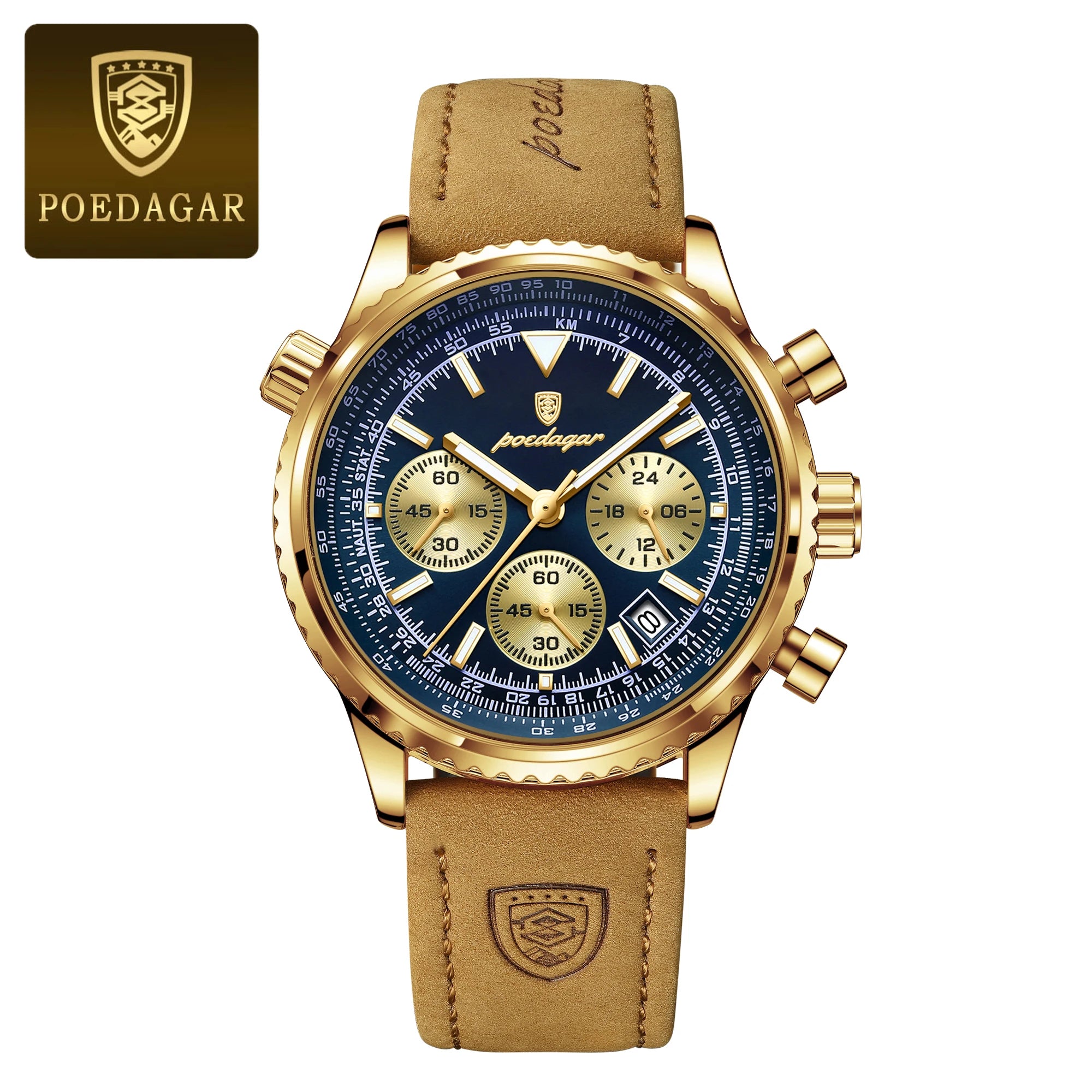 Luxury Men's Chronograph – Waterproof, Luminous, Calendar Leather Quartz Watch – Precision & Style for the Modern Gentleman