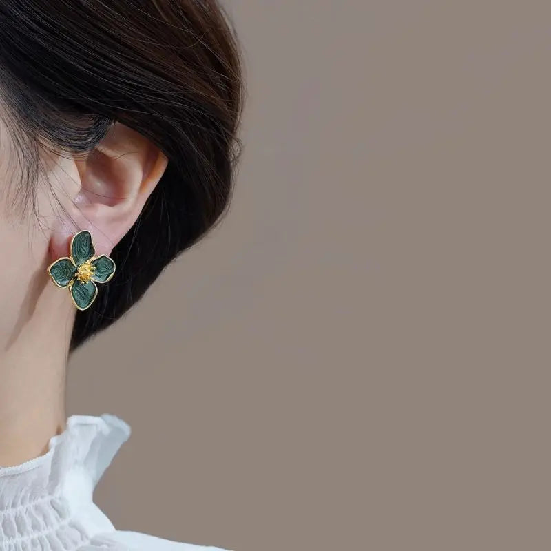Vintage Sweet Flower Stud Earrings – Multi-Colored Fashion Jewelry for Women & Girls