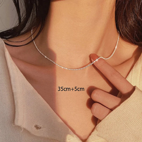 Sparkling Silver Necklace – Trendy Clavicle Chain Choker for Women & Girls