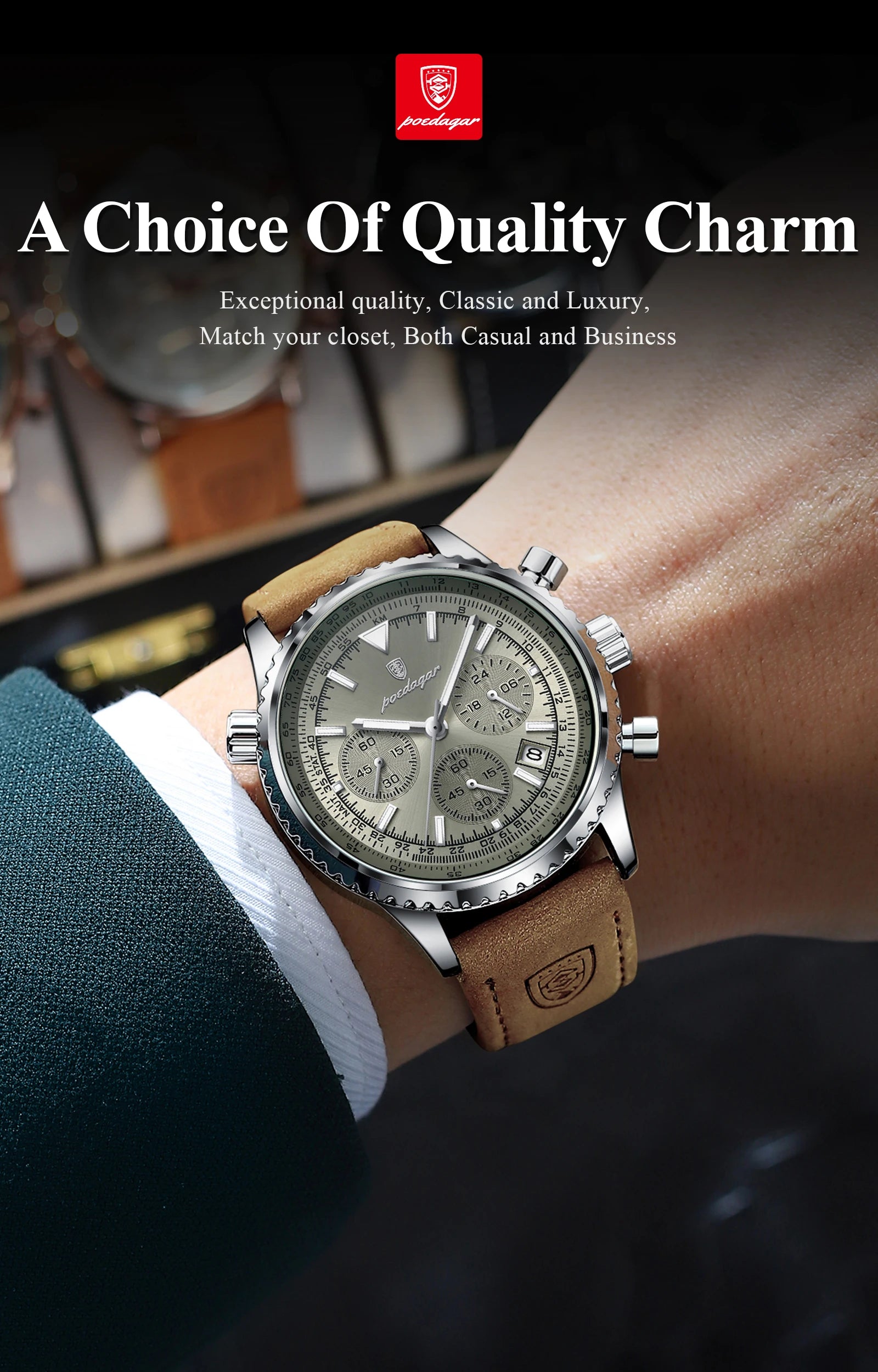 Luxury Men's Chronograph – Waterproof, Luminous, Calendar Leather Quartz Watch – Precision & Style for the Modern Gentleman