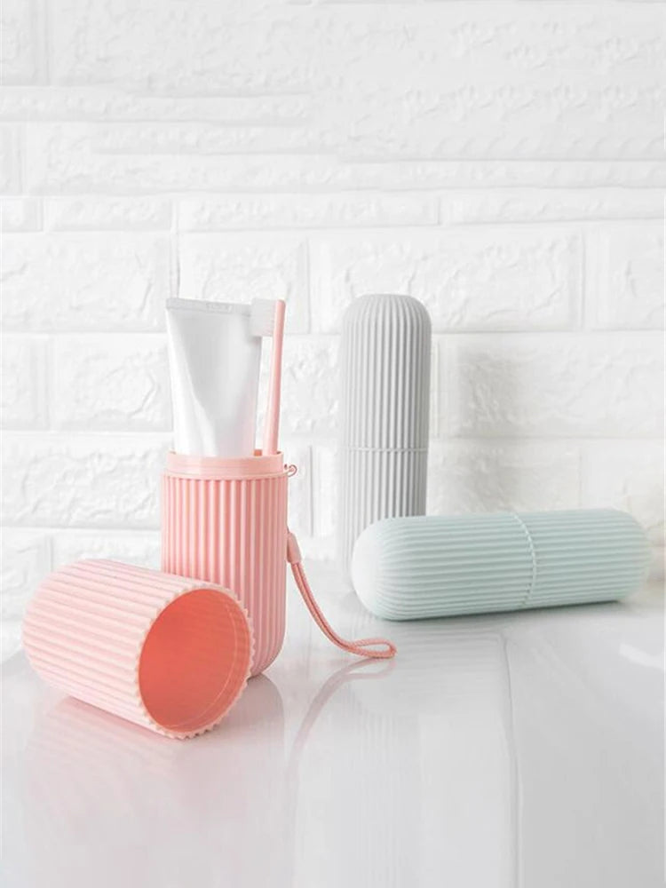 Travel Toothbrush Box Vertical Stripe Portable Mouthwash Cup Brushing Cup Washing Cup Toothware Box Toothpaste Storage Cartridge