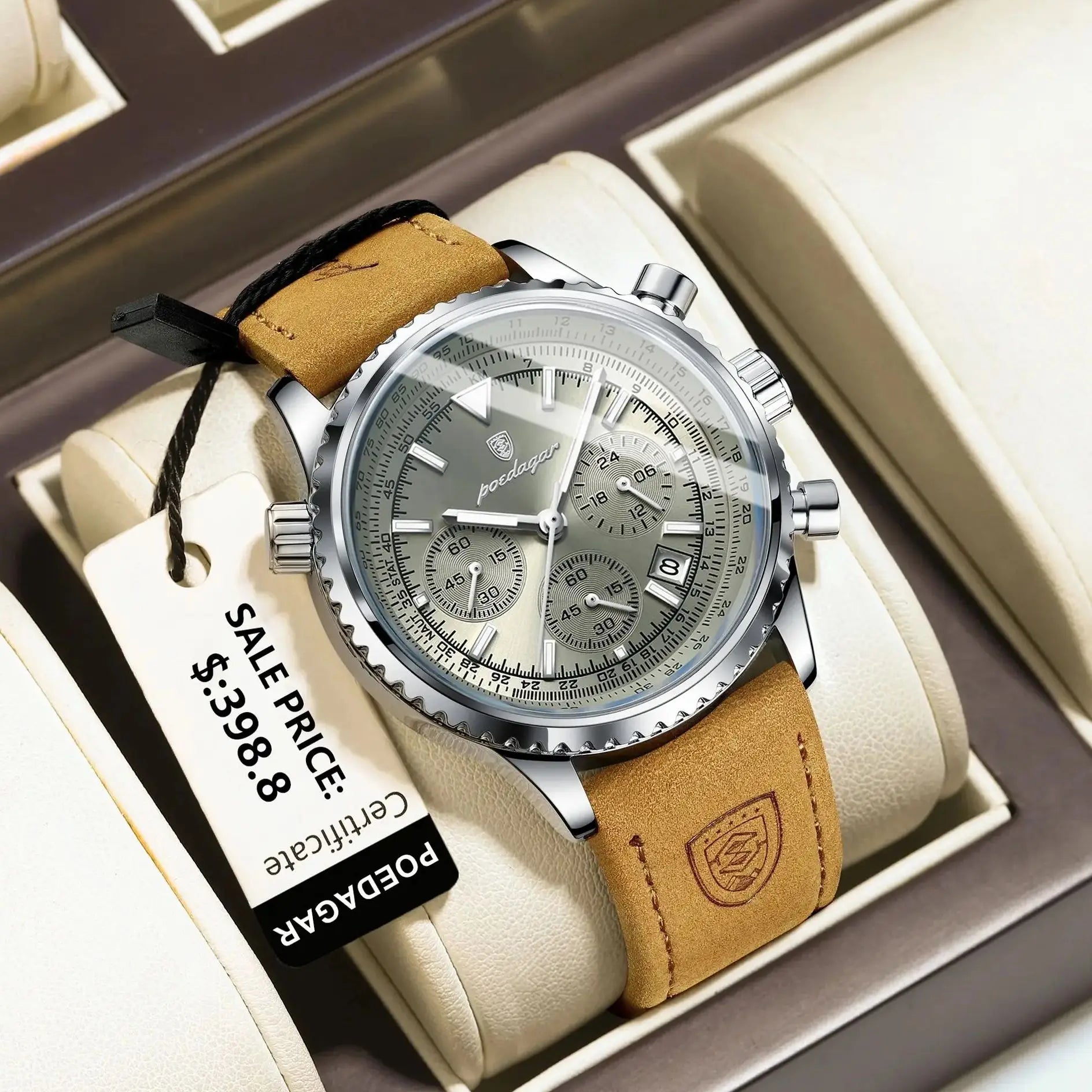 Luxury Men's Chronograph – Waterproof, Luminous, Calendar Leather Quartz Watch – Precision & Style for the Modern Gentleman