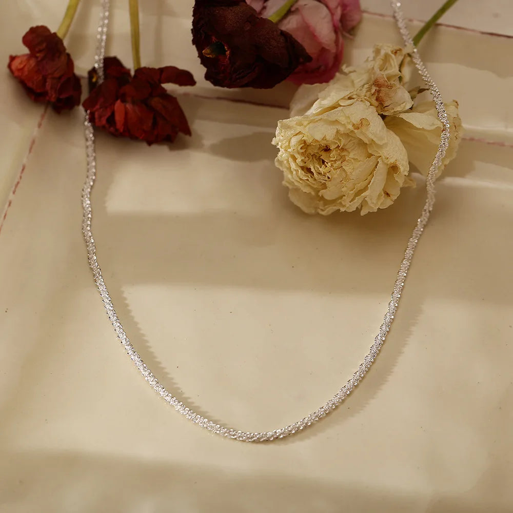 Sparkling Silver Necklace – Trendy Clavicle Chain Choker for Women & Girls