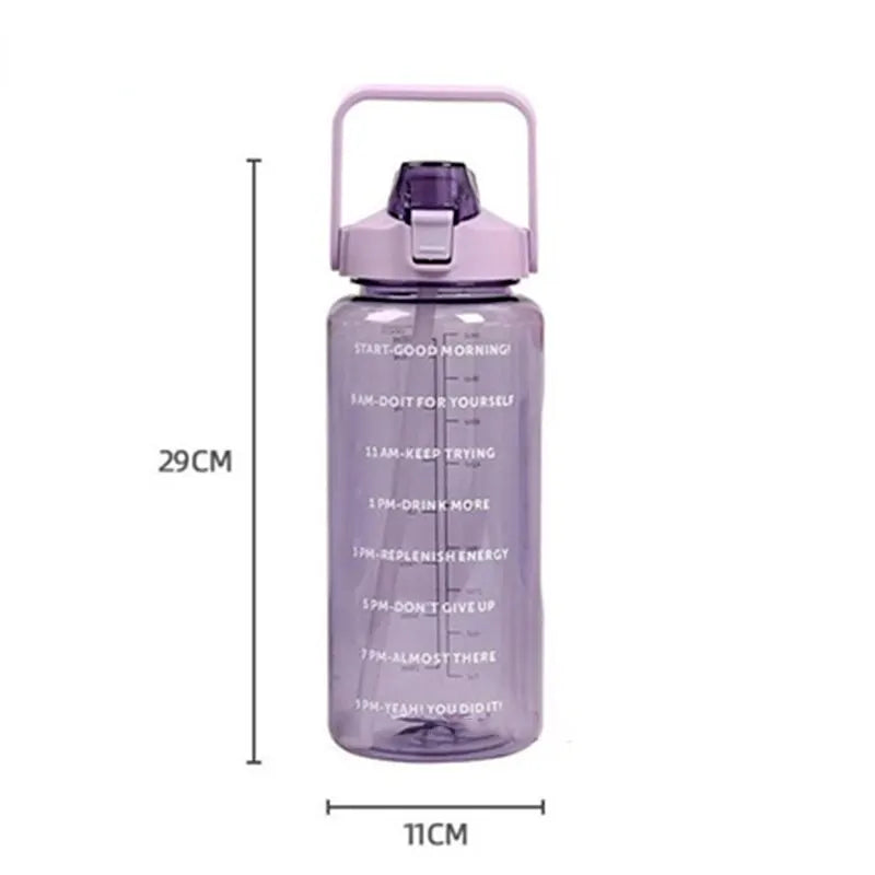 2L Sports Water Bottle With Straw Portable Large Capacity Water Bottles Hiking Camping Bicycle Cold Waters Jug With Time Markerr