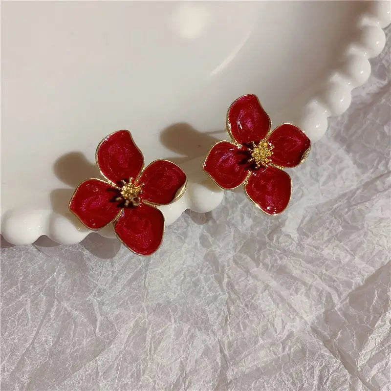 Vintage Sweet Flower Stud Earrings – Multi-Colored Fashion Jewelry for Women & Girls