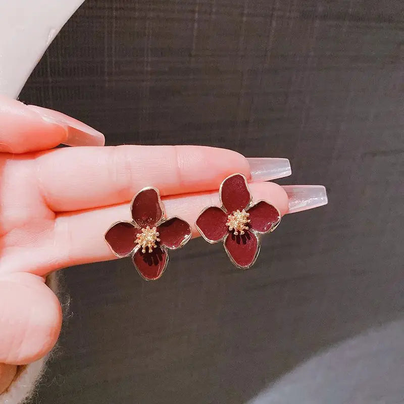 Vintage Sweet Flower Stud Earrings – Multi-Colored Fashion Jewelry for Women & Girls