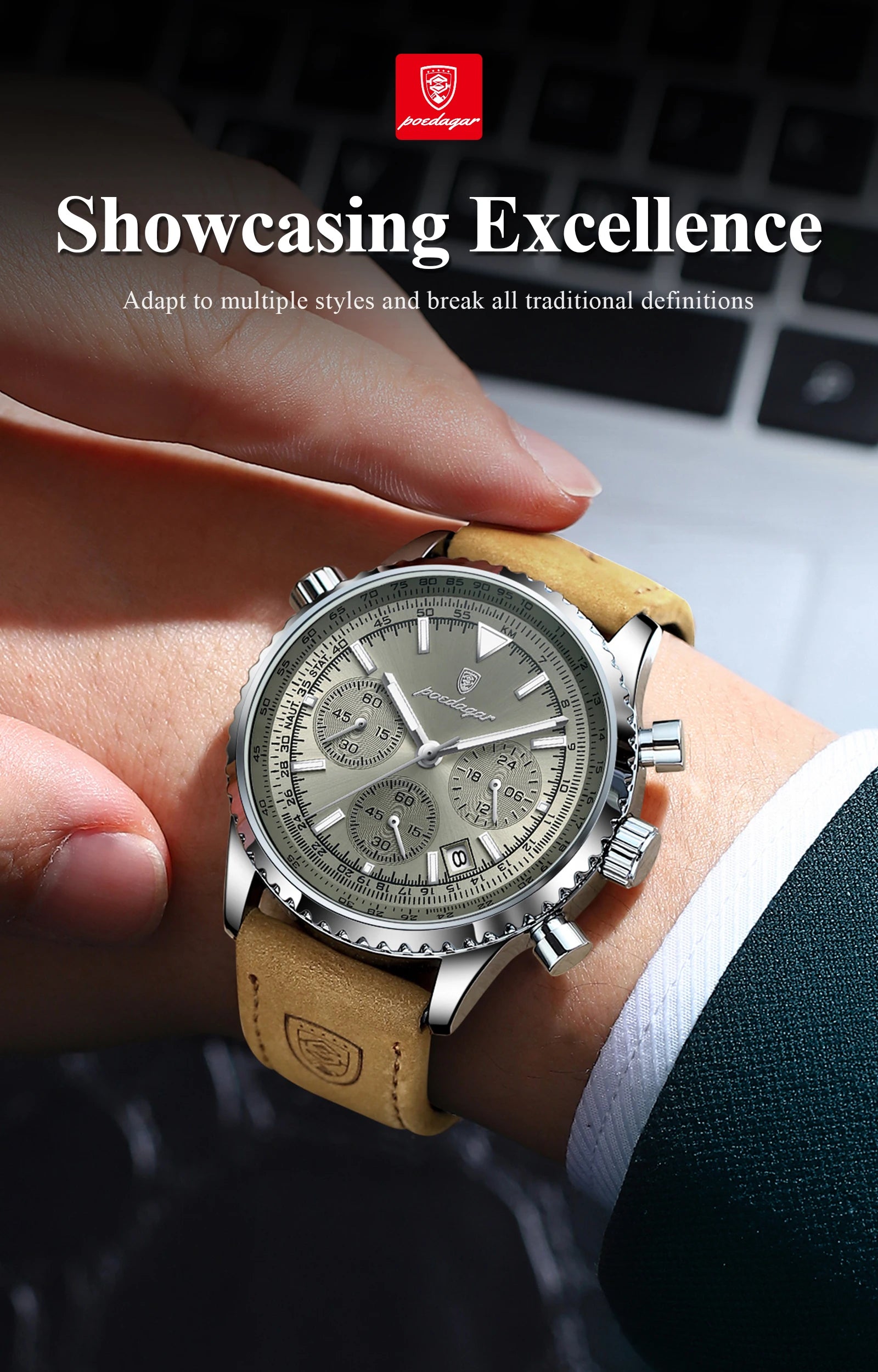 Luxury Men's Chronograph – Waterproof, Luminous, Calendar Leather Quartz Watch – Precision & Style for the Modern Gentleman