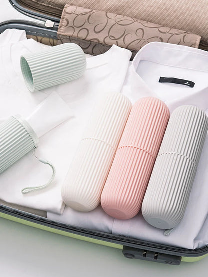 Travel Toothbrush Box Vertical Stripe Portable Mouthwash Cup Brushing Cup Washing Cup Toothware Box Toothpaste Storage Cartridge