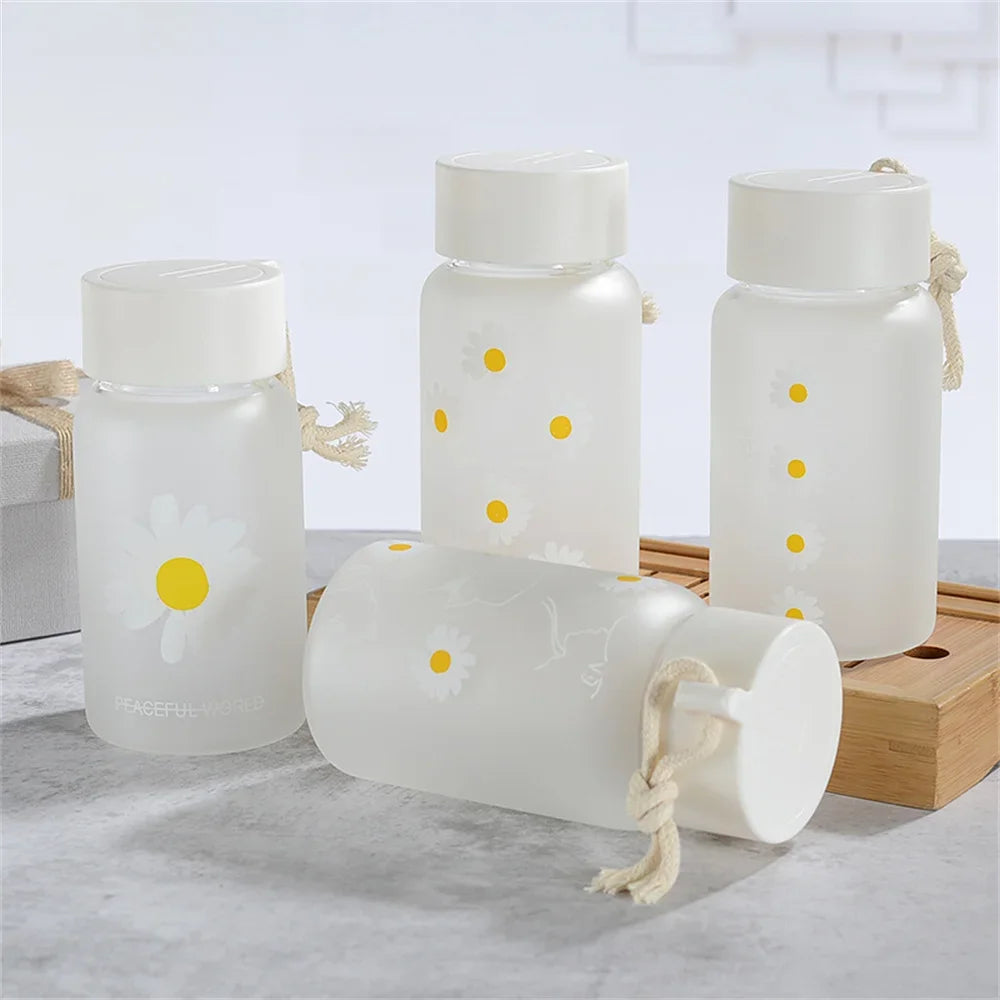 Small Daisy Frosted Plastic Mug Creative Outdoor Portable Transparent Travel Tea Cup Cute Water Bottle BPA Free