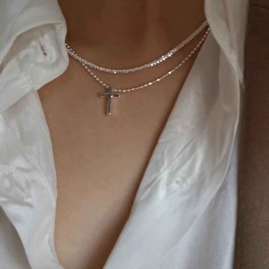 Sparkling Silver Necklace – Trendy Clavicle Chain Choker for Women & Girls