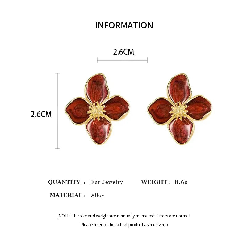 Vintage Sweet Flower Stud Earrings – Multi-Colored Fashion Jewelry for Women & Girls