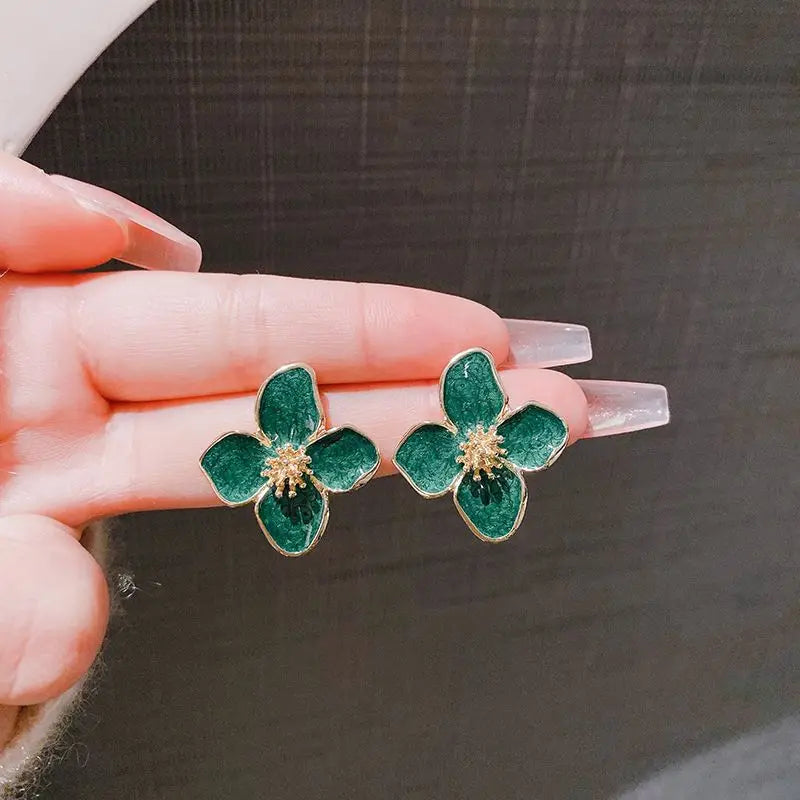 Vintage Sweet Flower Stud Earrings – Multi-Colored Fashion Jewelry for Women & Girls
