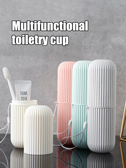 Travel Toothbrush Box Vertical Stripe Portable Mouthwash Cup Brushing Cup Washing Cup Toothware Box Toothpaste Storage Cartridge