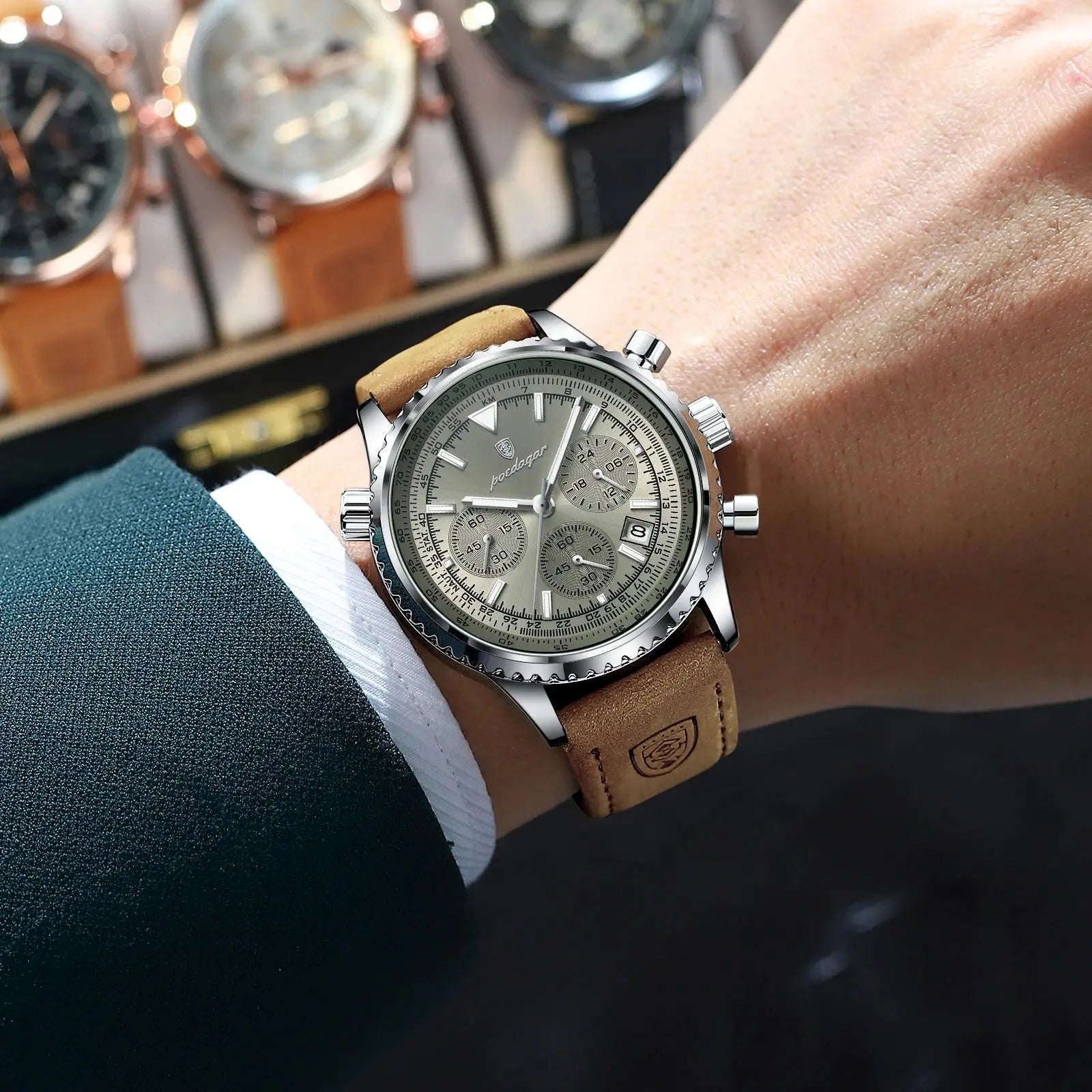 Luxury Men's Chronograph – Waterproof, Luminous, Calendar Leather Quartz Watch – Precision & Style for the Modern Gentleman