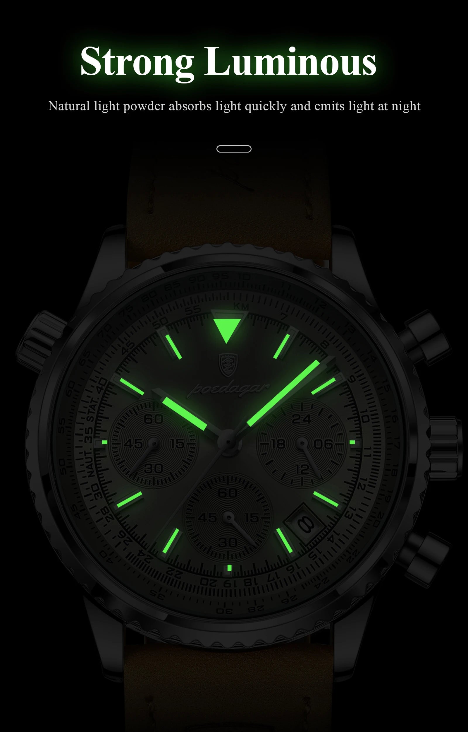 Luxury Men's Chronograph – Waterproof, Luminous, Calendar Leather Quartz Watch – Precision & Style for the Modern Gentleman