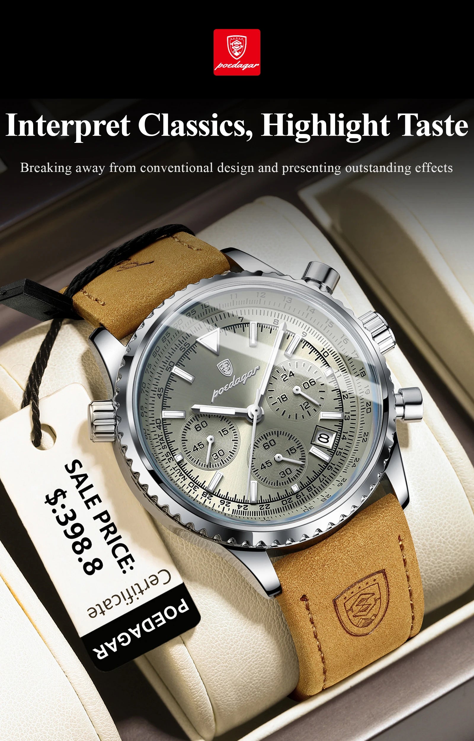 Luxury Men's Chronograph – Waterproof, Luminous, Calendar Leather Quartz Watch – Precision & Style for the Modern Gentleman
