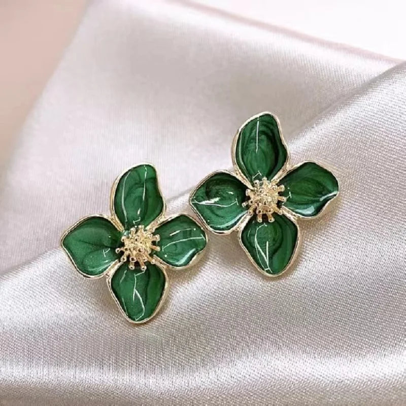 Vintage Sweet Flower Stud Earrings – Multi-Colored Fashion Jewelry for Women & Girls