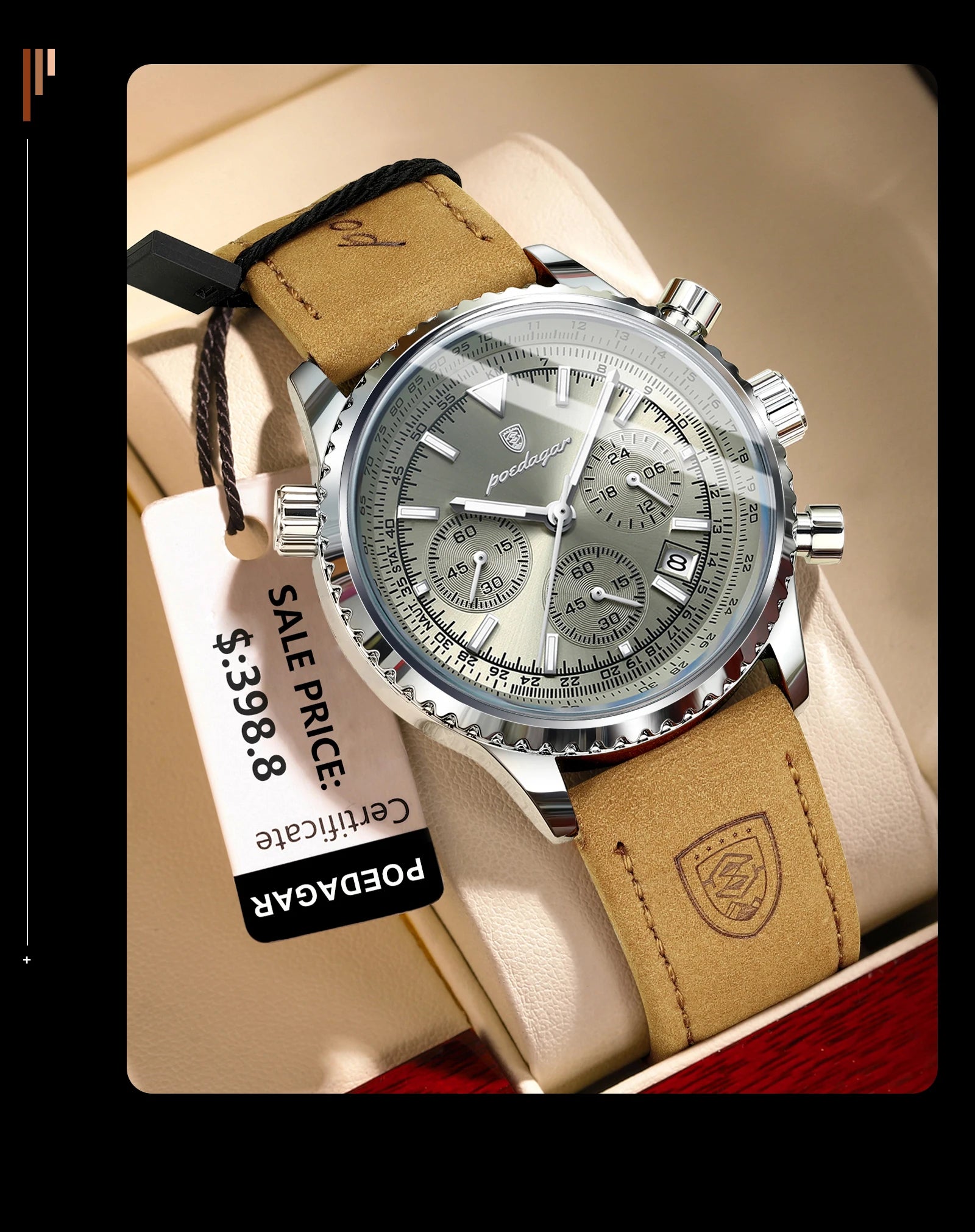 Luxury Men's Chronograph – Waterproof, Luminous, Calendar Leather Quartz Watch – Precision & Style for the Modern Gentleman