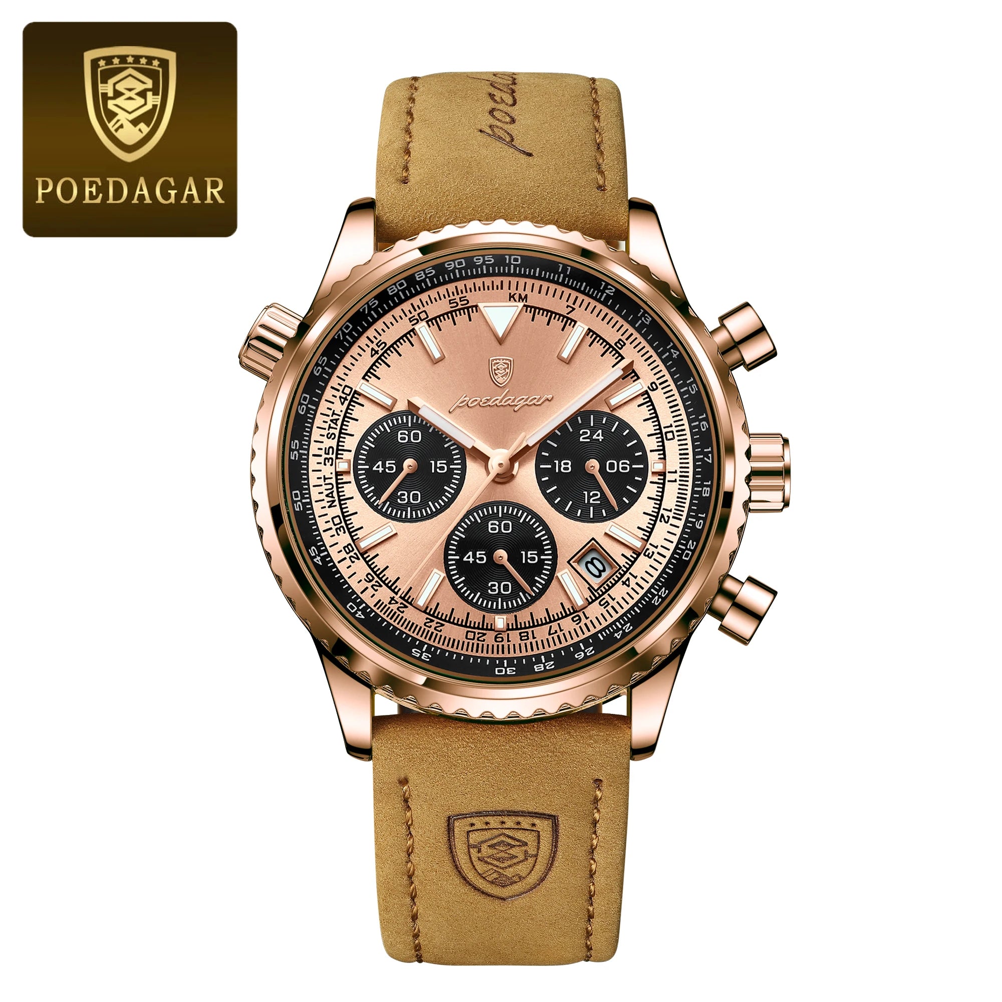 Luxury Men's Chronograph – Waterproof, Luminous, Calendar Leather Quartz Watch – Precision & Style for the Modern Gentleman