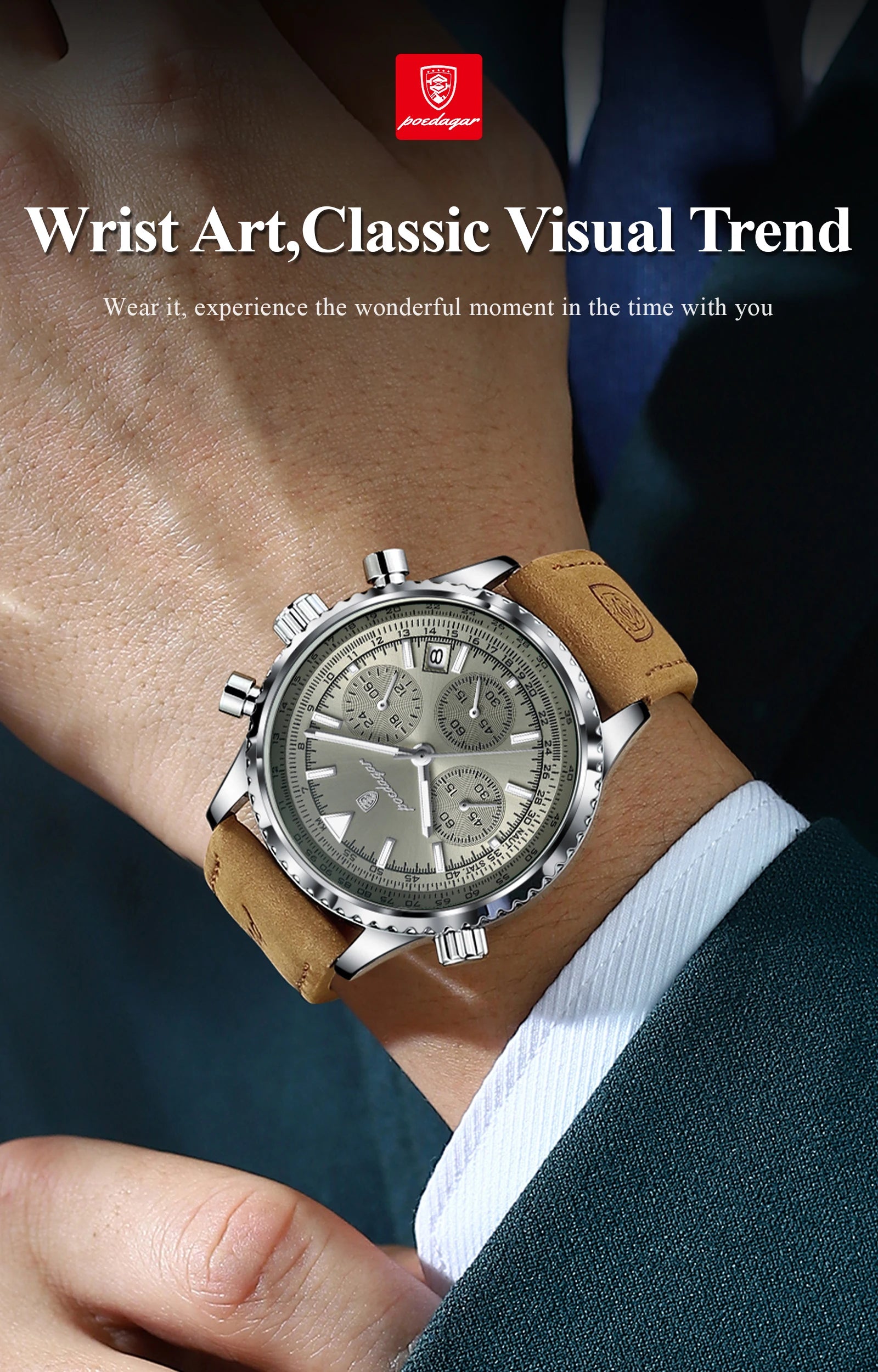 Luxury Men's Chronograph – Waterproof, Luminous, Calendar Leather Quartz Watch – Precision & Style for the Modern Gentleman