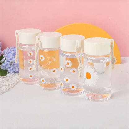 Small Daisy Frosted Plastic Mug Creative Outdoor Portable Transparent Travel Tea Cup Cute Water Bottle BPA Free