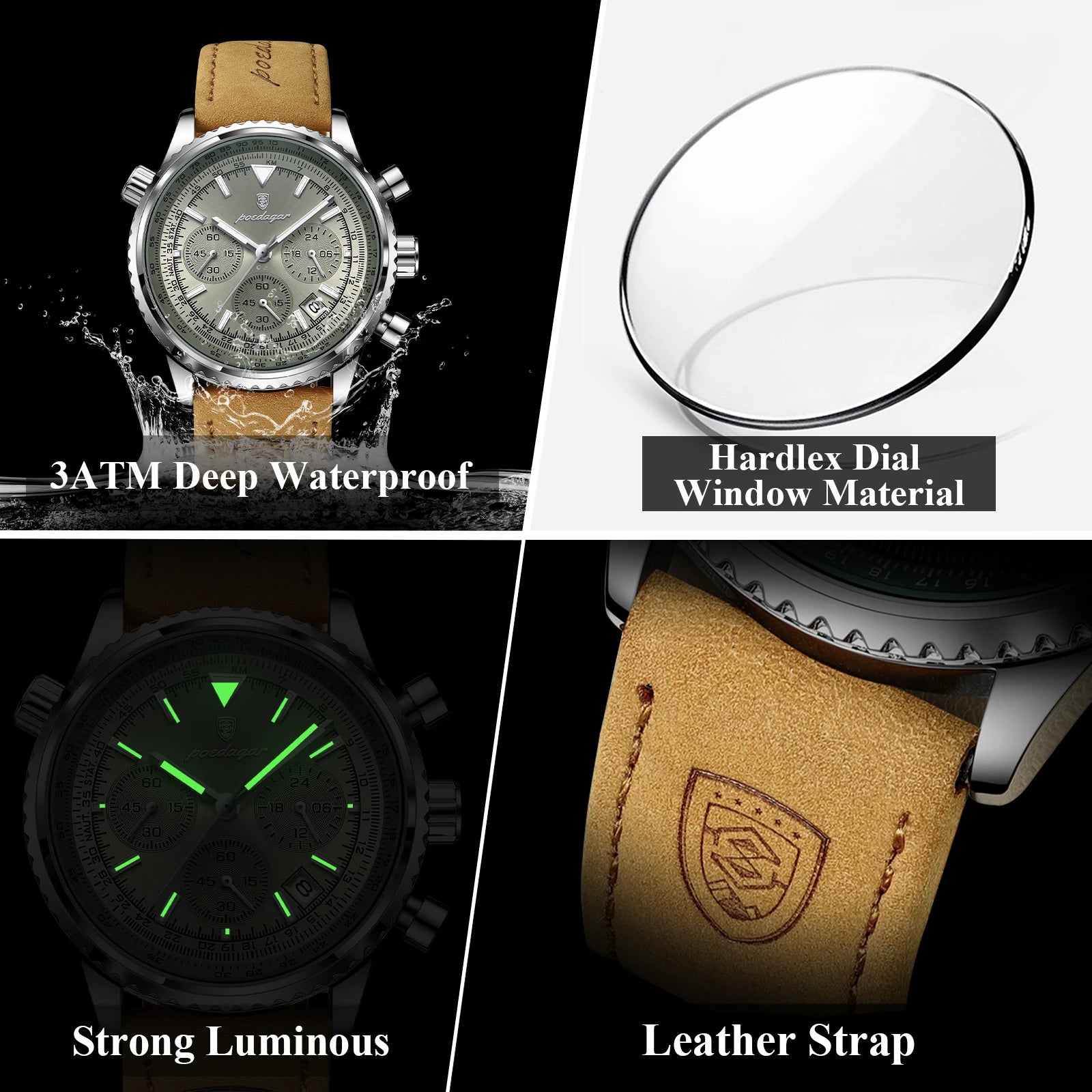 Luxury Men's Chronograph – Waterproof, Luminous, Calendar Leather Quartz Watch – Precision & Style for the Modern Gentleman