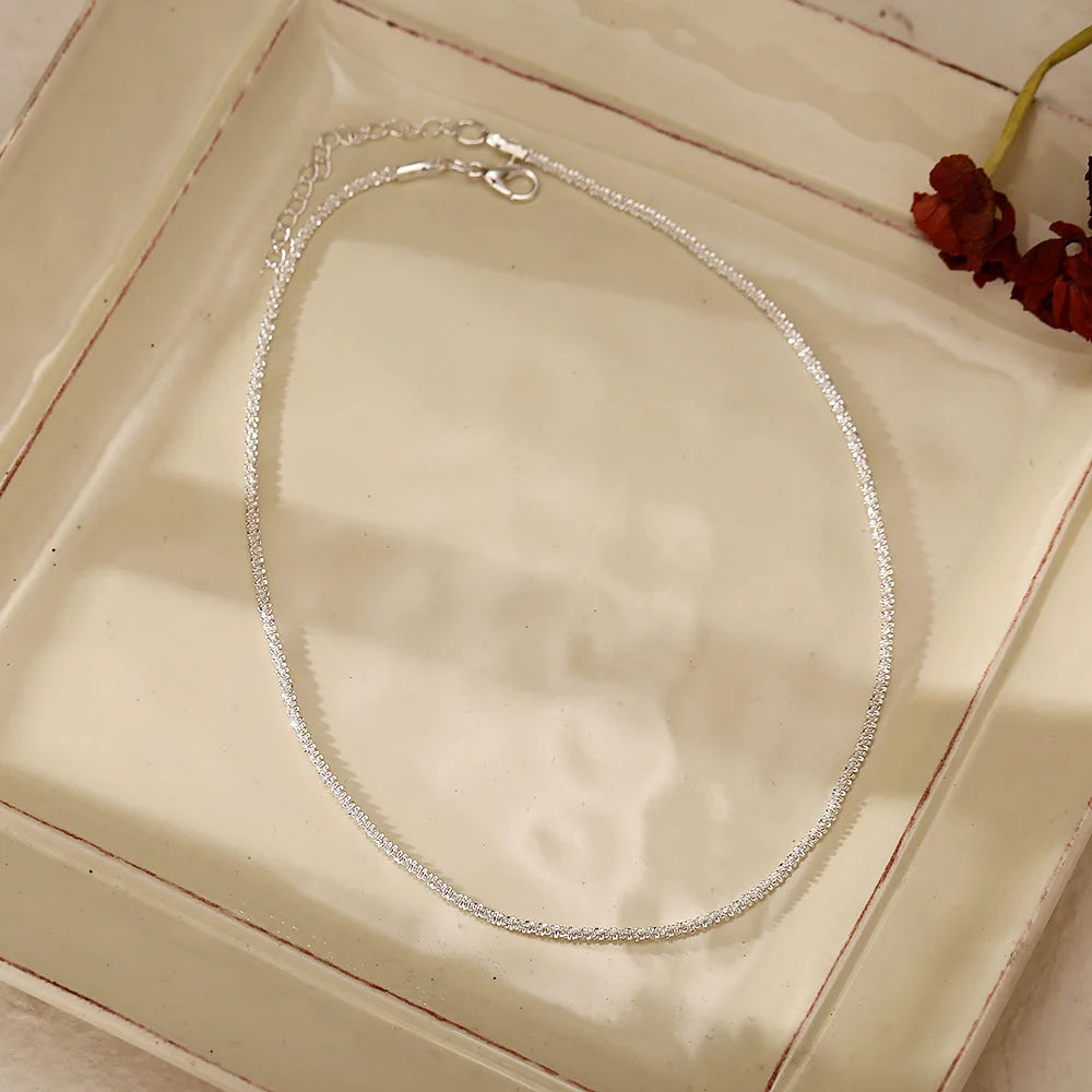 Sparkling Silver Necklace – Trendy Clavicle Chain Choker for Women & Girls