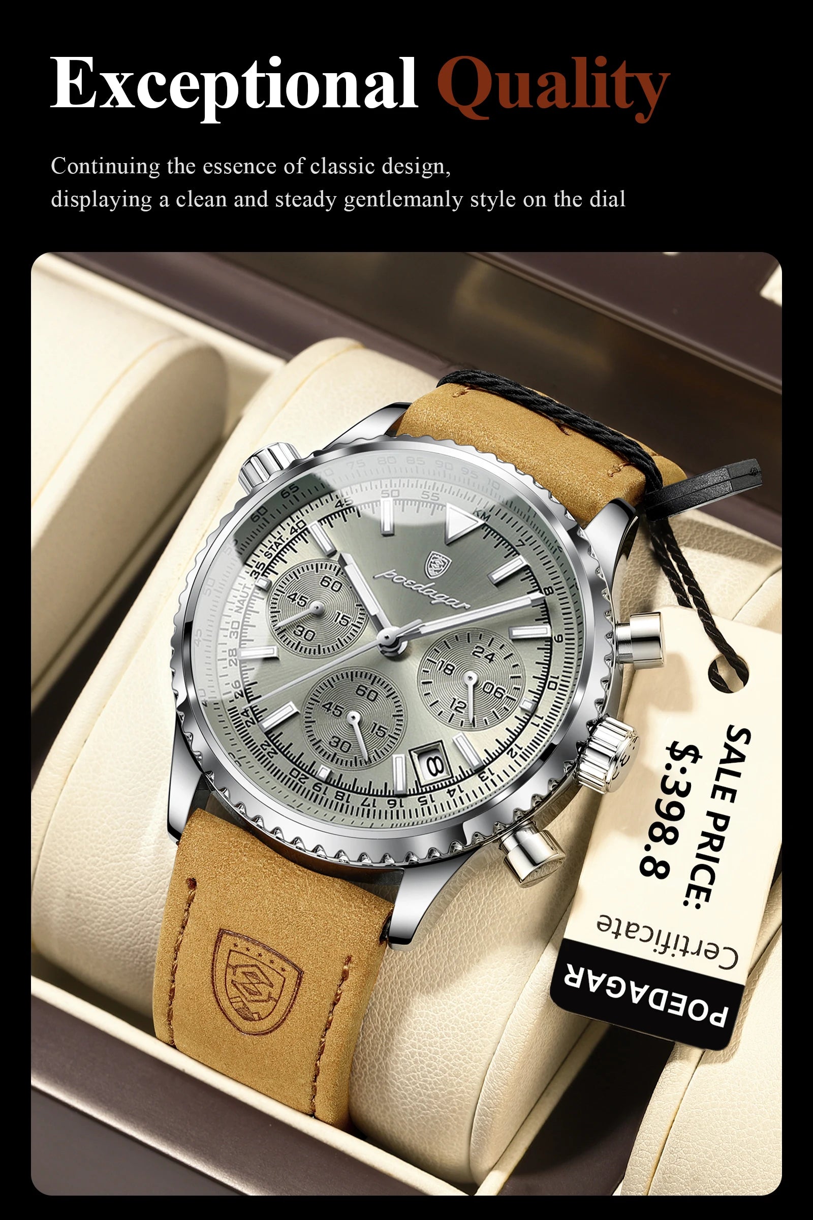 Luxury Men's Chronograph – Waterproof, Luminous, Calendar Leather Quartz Watch – Precision & Style for the Modern Gentleman